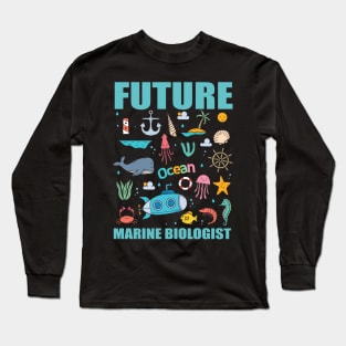 Futur Marine Biologist Biology Fathers Day Gift Funny Retro Vintage Long Sleeve T-Shirt